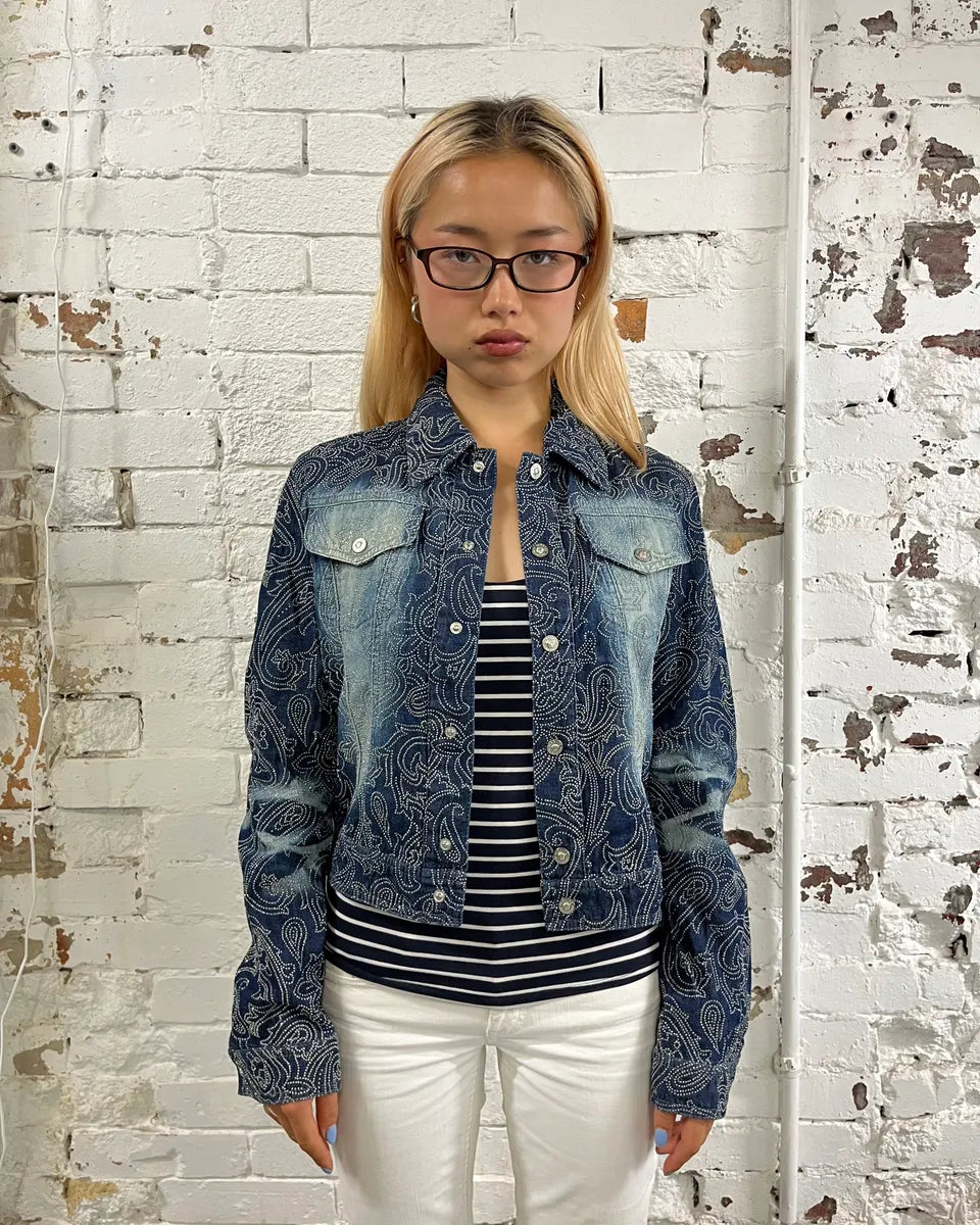 Versace Paisley Studded Blue Denim Jacket mFdSMWe 1