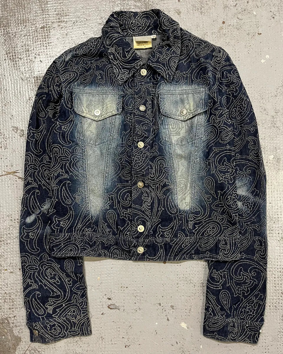 Versace Paisley Studded Blue Denim Jacket mFdSMWe 3