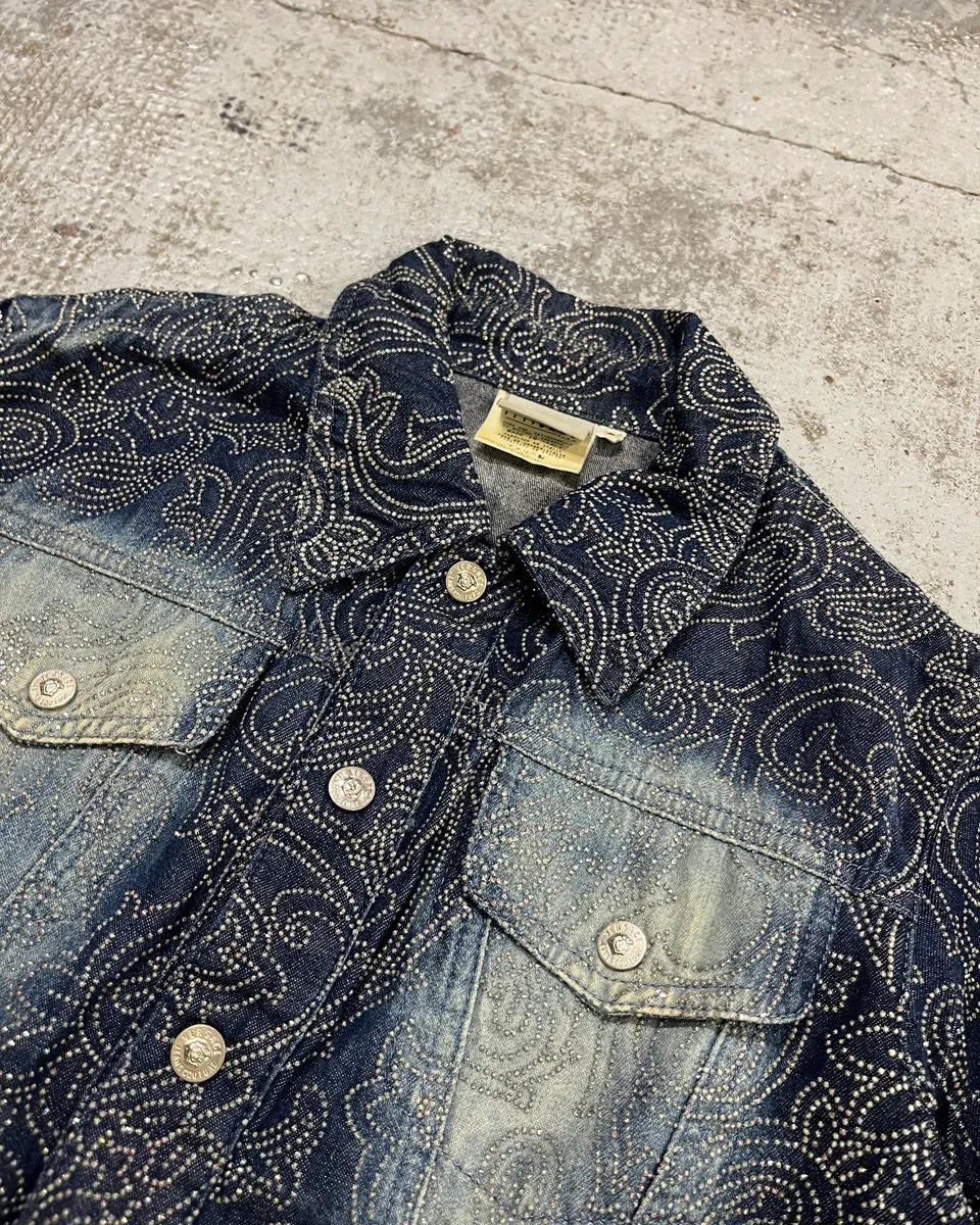 Versace Paisley Studded Blue Denim Jacket mFdSMWe 4