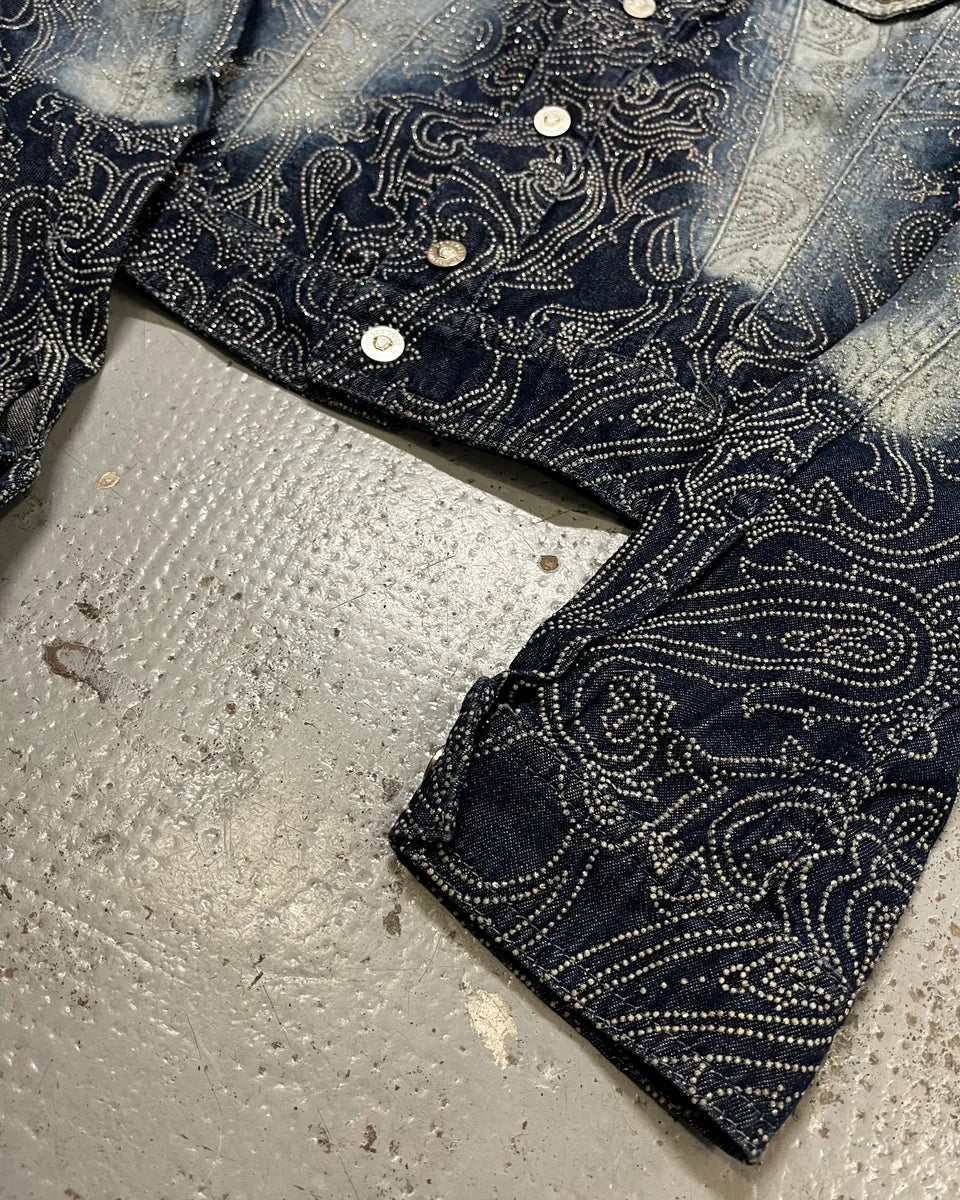 Versace Paisley Studded Blue Denim Jacket mFdSMWe 5