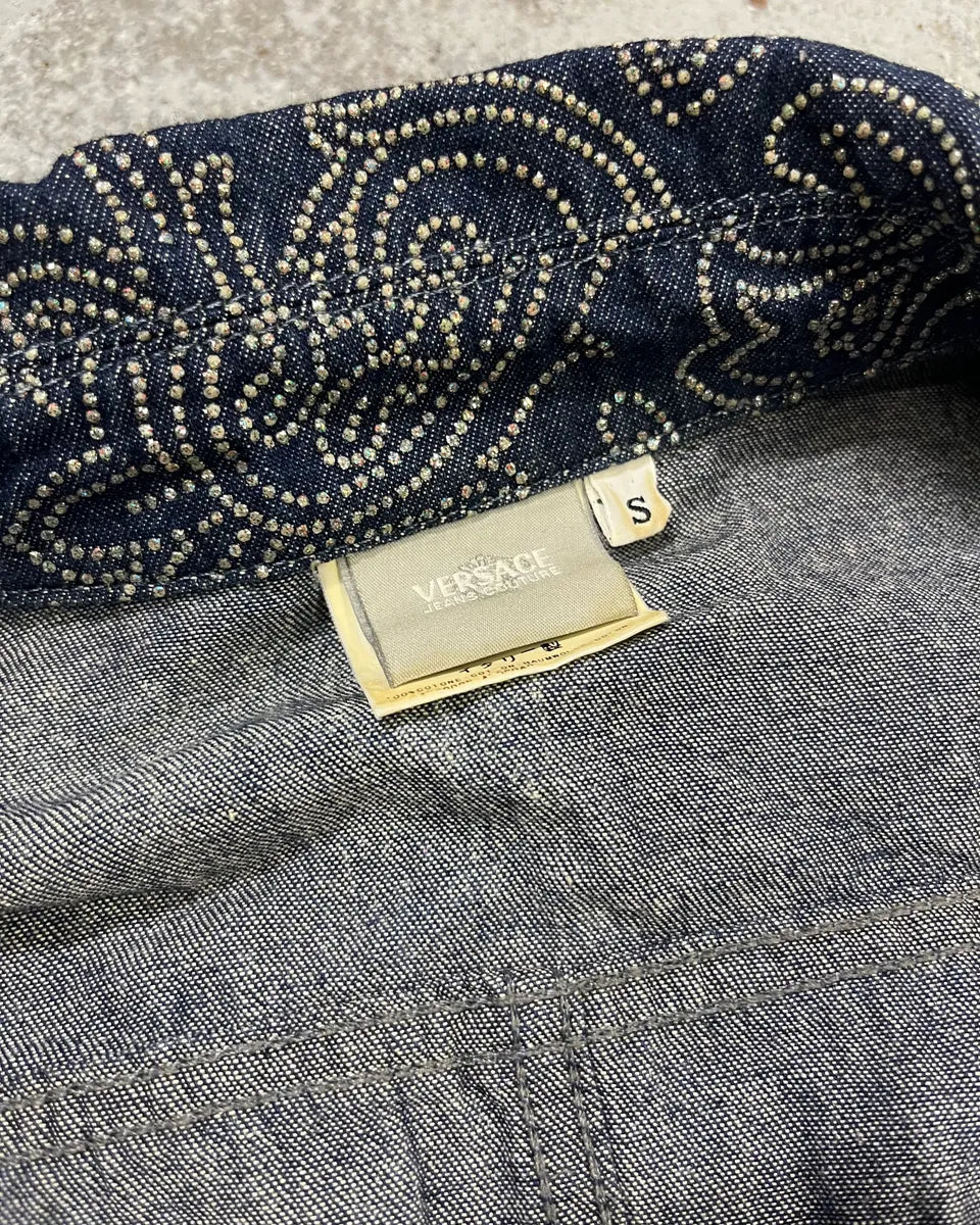 Versace Paisley Studded Blue Denim Jacket mFdSMWe 8