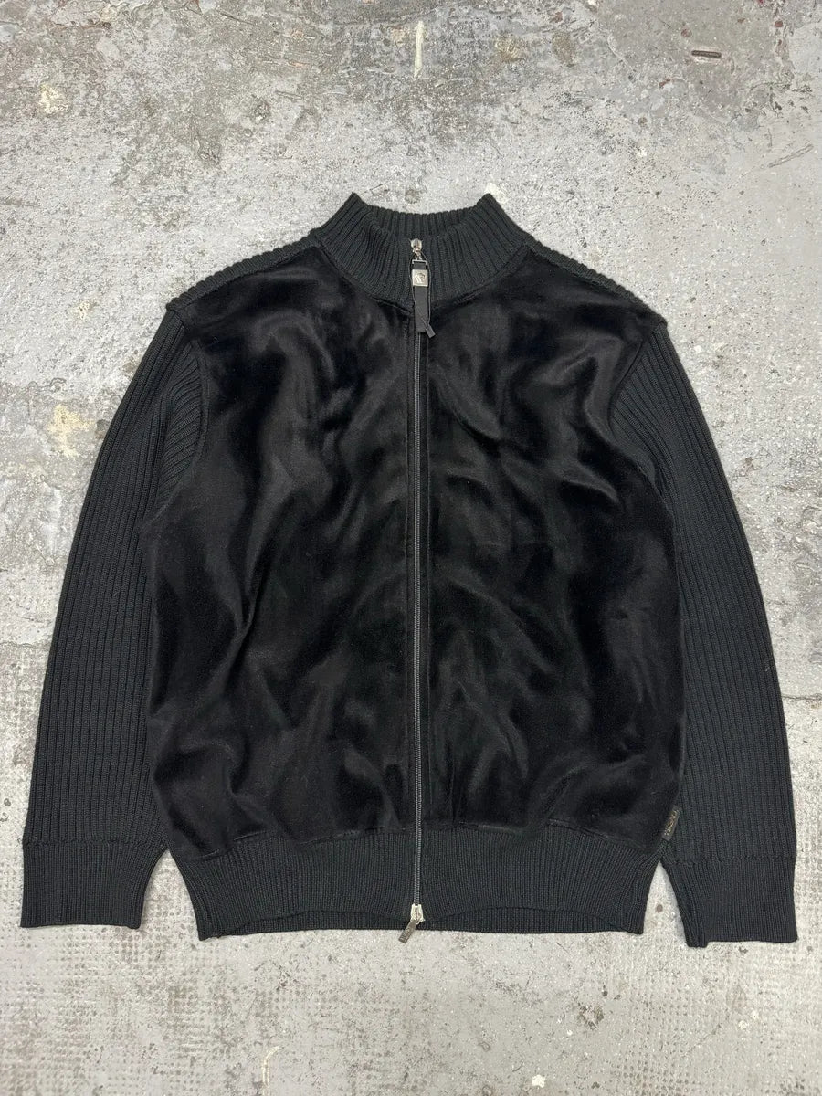Versace Pony Hair Black Hybrid Zip-up Knitted Sweater (S/M) UkPBVuC 0