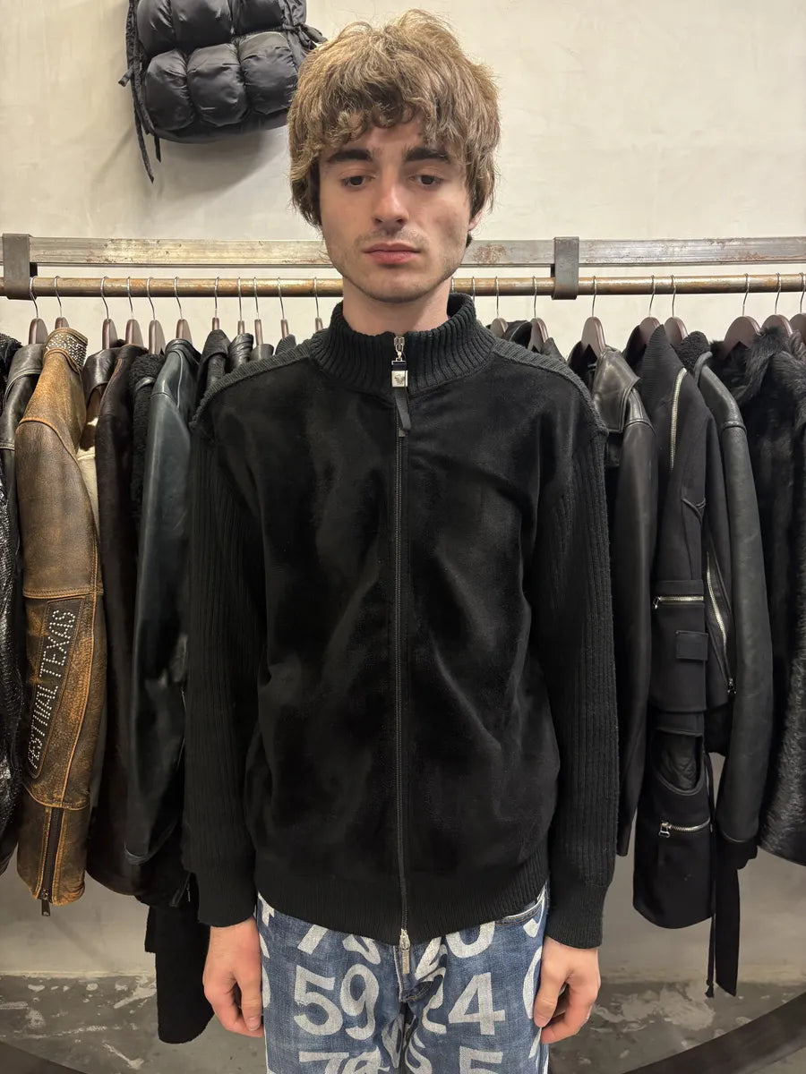 Versace Pony Hair Black Hybrid Zip-up Knitted Sweater (S/M) UkPBVuC 2
