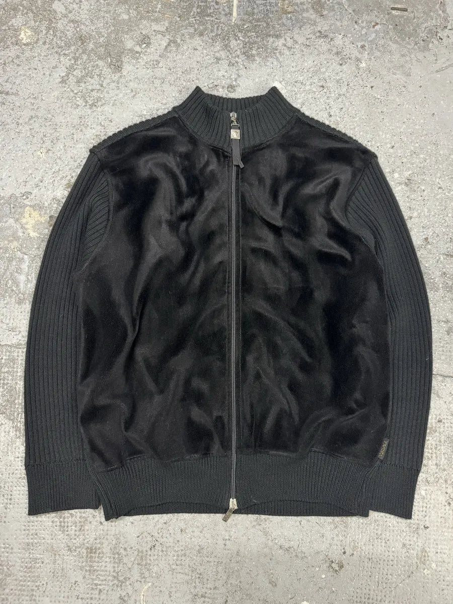 Versace Pony Hair Black Hybrid Zip-up Knitted Sweater (S/M) UkPBVuC 4