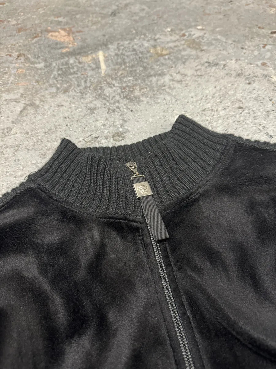 Versace Pony Hair Black Hybrid Zip-up Knitted Sweater (S/M) UkPBVuC 7
