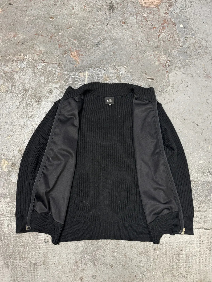 Versace Pony Hair Black Hybrid Zip-up Knitted Sweater (S/M) UkPBVuC 8