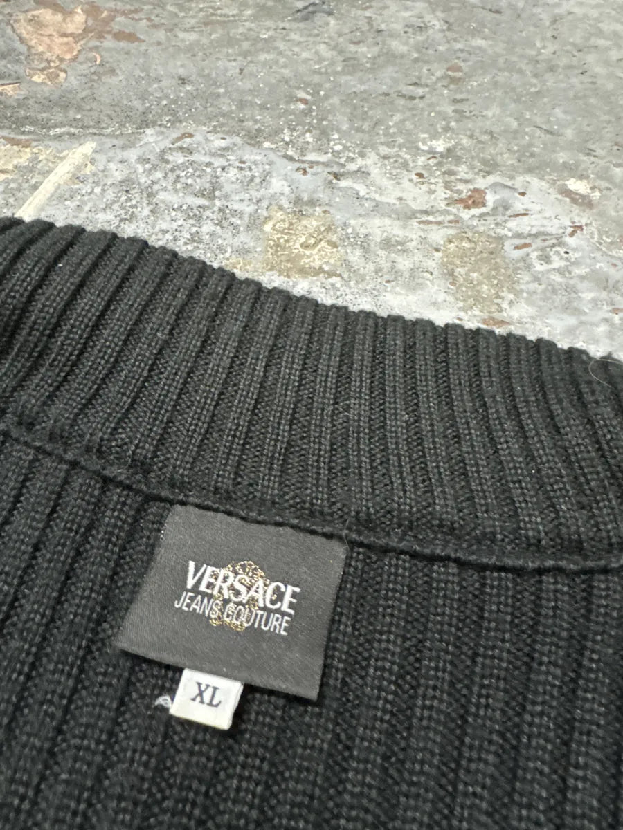 Versace Pony Hair Black Hybrid Zip-up Knitted Sweater (S/M) UkPBVuC 9