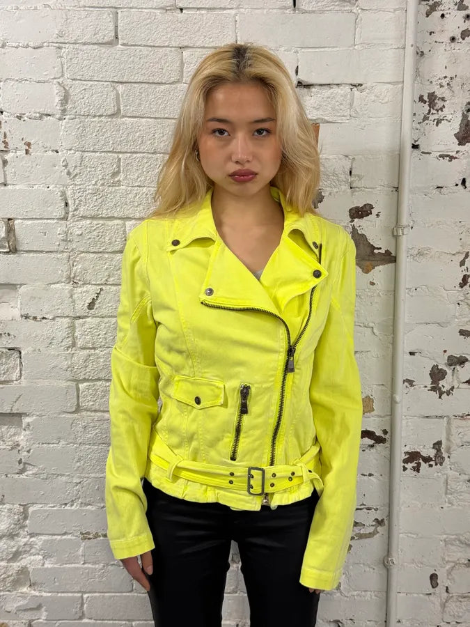 Versace Provocative Yellow Asymmetric Zip Biker Jacket RUlIWEI 0