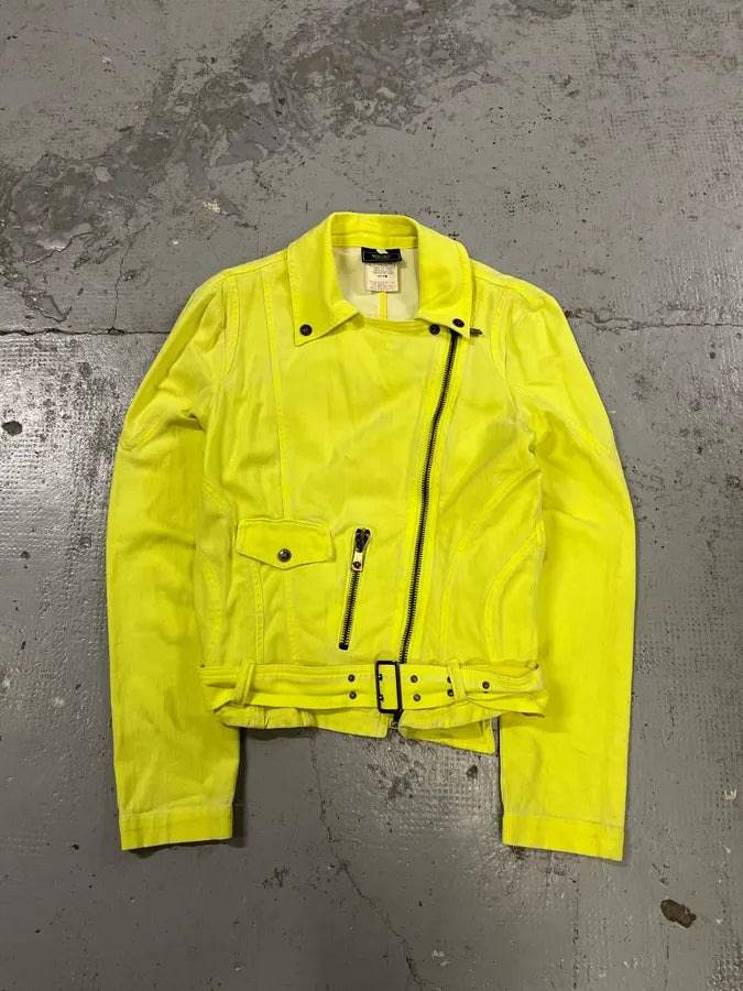 Versace Provocative Yellow Asymmetric Zip Biker Jacket RUlIWEI 2