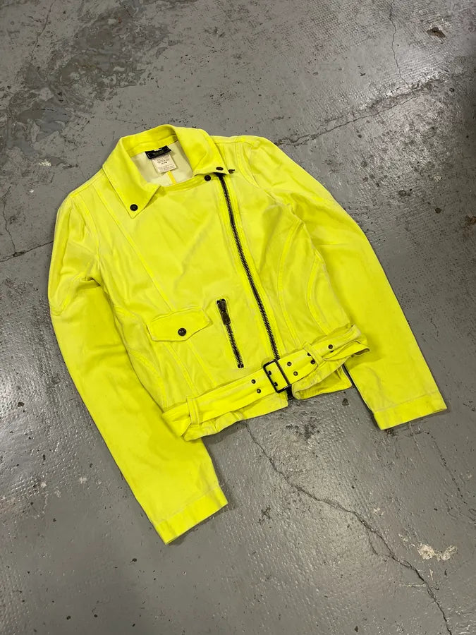 Versace Provocative Yellow Asymmetric Zip Biker Jacket RUlIWEI 3