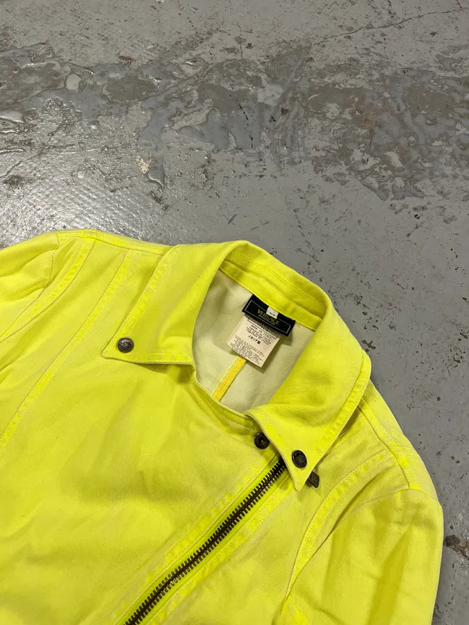 Versace Provocative Yellow Asymmetric Zip Biker Jacket RUlIWEI 5