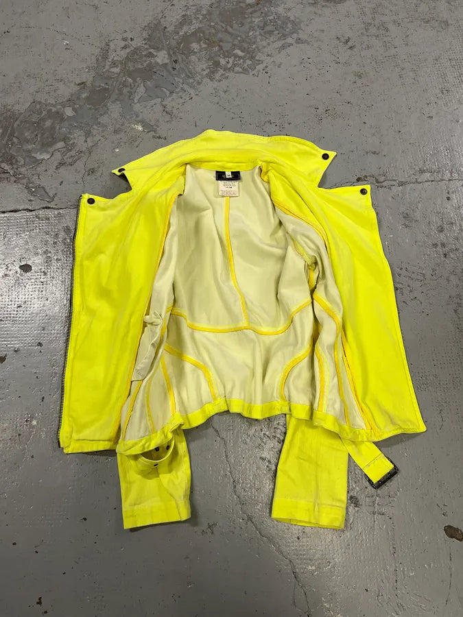 Versace Provocative Yellow Asymmetric Zip Biker Jacket RUlIWEI 6