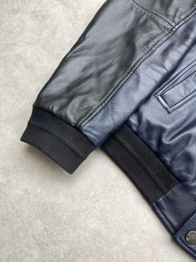 Versace Quilted Armor Navy & Black Leather Jacket LjjripL 4