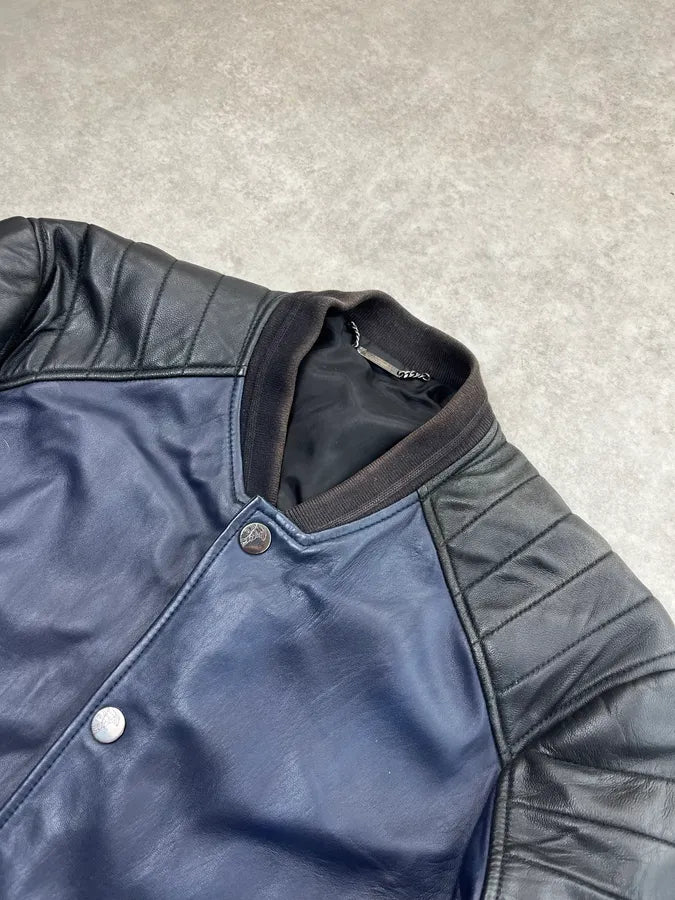 Versace Quilted Armor Navy & Black Leather Jacket LjjripL 5