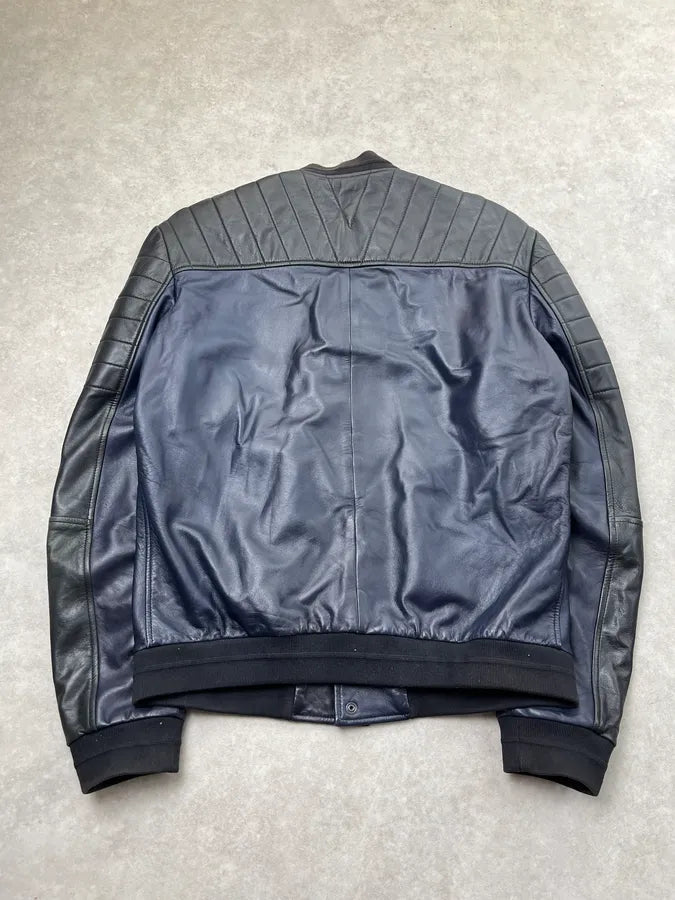 Versace Quilted Armor Navy & Black Leather Jacket LjjripL 6