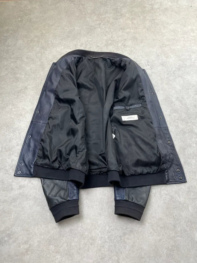 Versace Quilted Armor Navy & Black Leather Jacket LjjripL 7