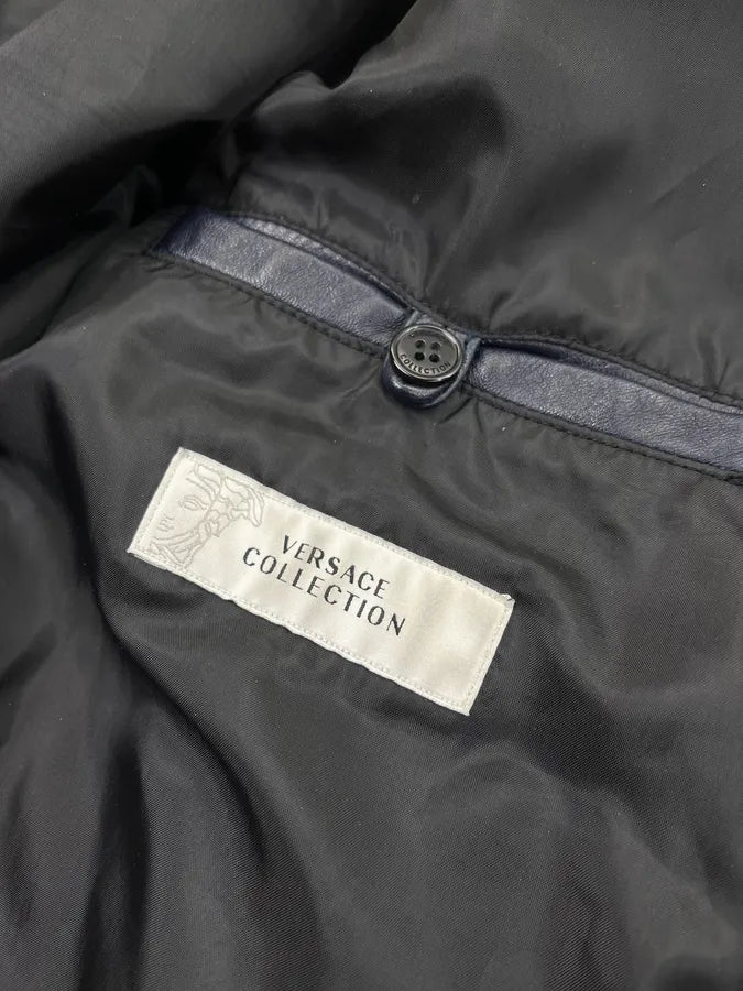 Versace Quilted Armor Navy & Black Leather Jacket LjjripL 9