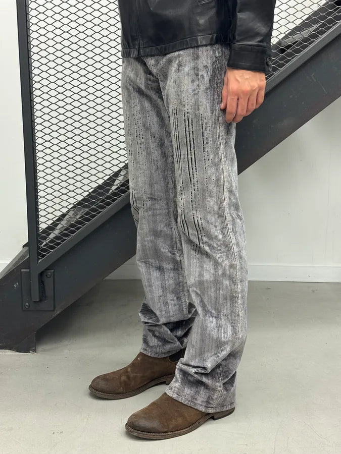 AW2003 Versace Raw Grey Corduroy Ribbed Pants HywvnCc 2
