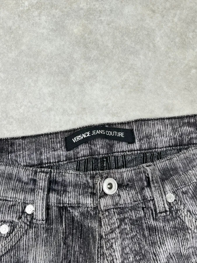 AW2003 Versace Raw Grey Corduroy Ribbed Pants HywvnCc 9