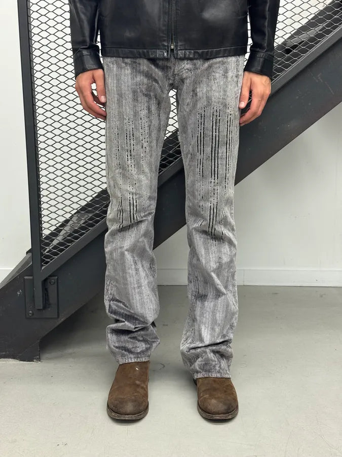 AW2003 Versace Raw Grey Corduroy Ribbed Pants HywvnCc 1
