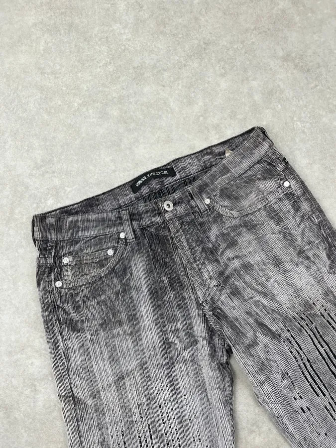 AW2003 Versace Raw Grey Corduroy Ribbed Pants HywvnCc 5