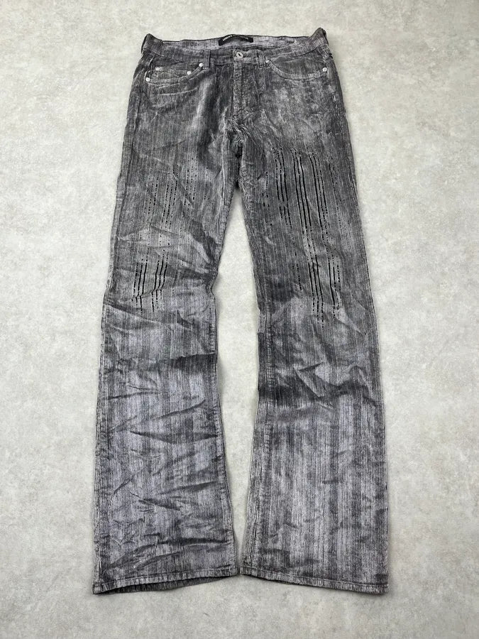 AW2003 Versace Raw Grey Corduroy Ribbed Pants HywvnCc 0