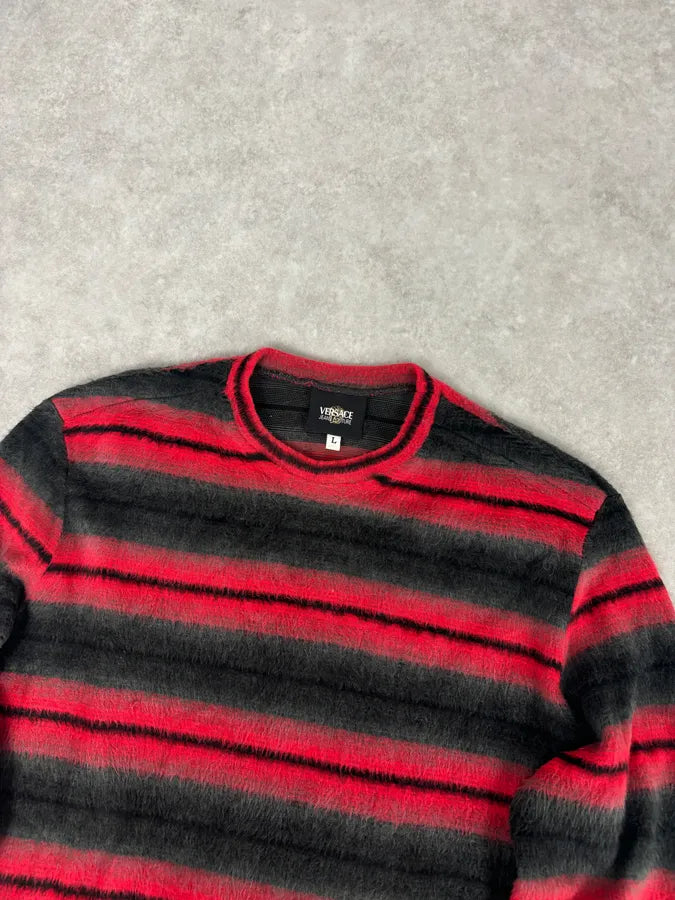 2000s Versace Red & Black Wool Striped Light Sweater uncCiYi 3