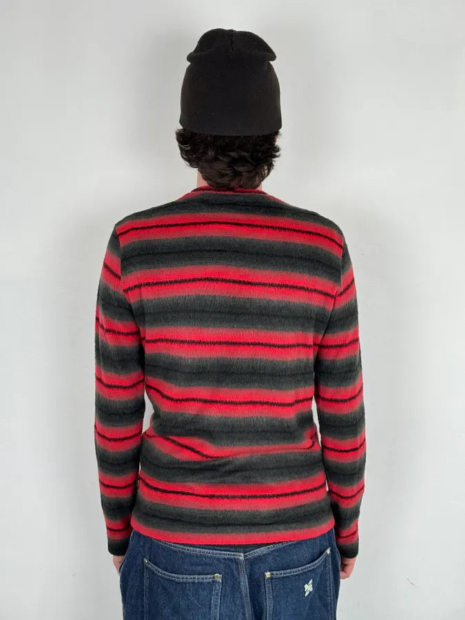 2000s Versace Red & Black Wool Striped Light Sweater uncCiYi 2