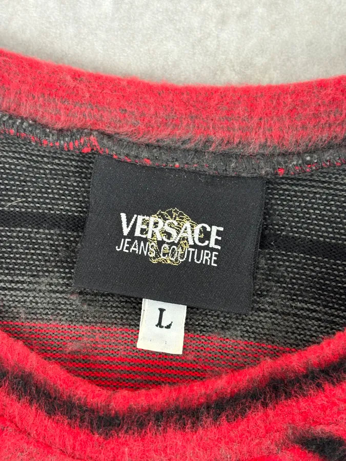 2000s Versace Red & Black Wool Striped Light Sweater uncCiYi 7