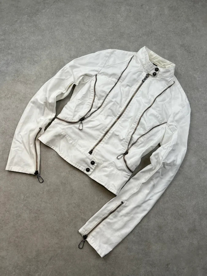 2000s Versace White Multi Zip Jacket qekuusu 3