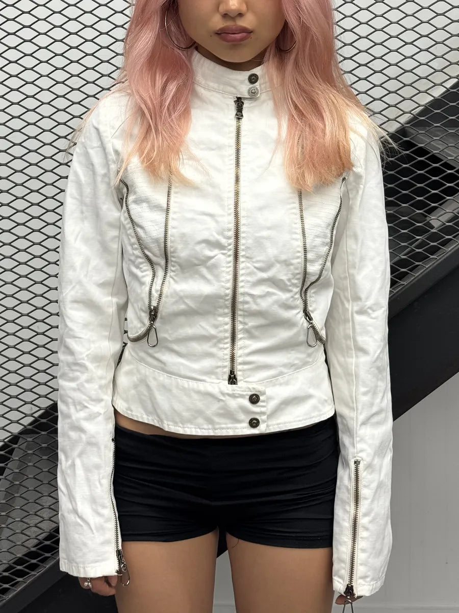 2000s Versace White Multi Zip Jacket qekuusu 0