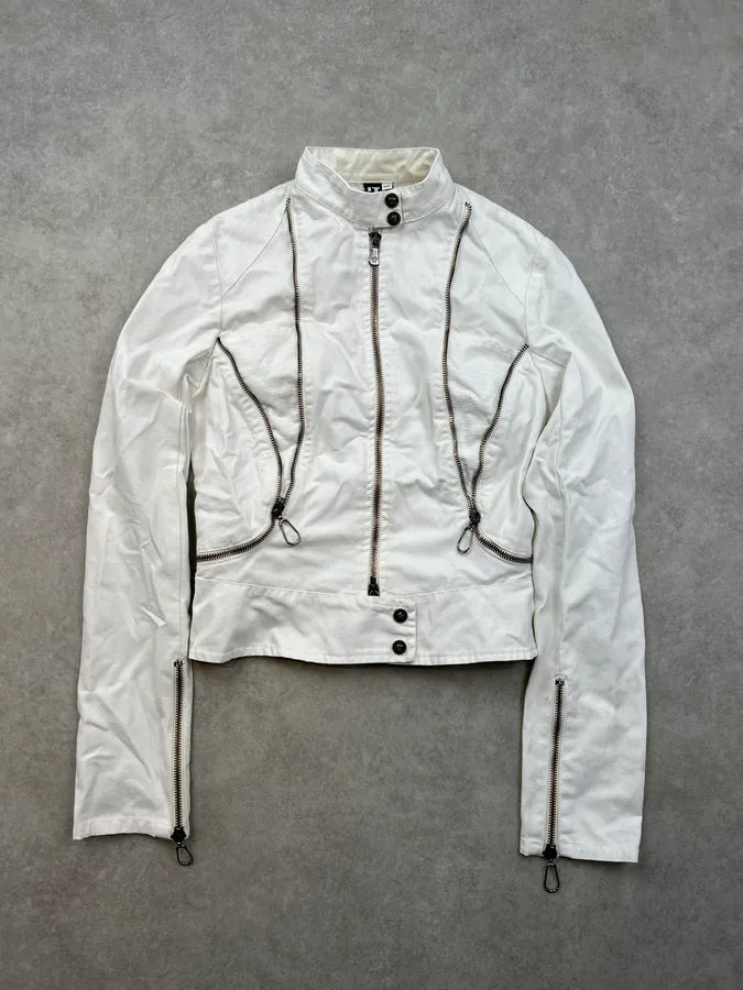 2000s Versace White Multi Zip Jacket qekuusu 2