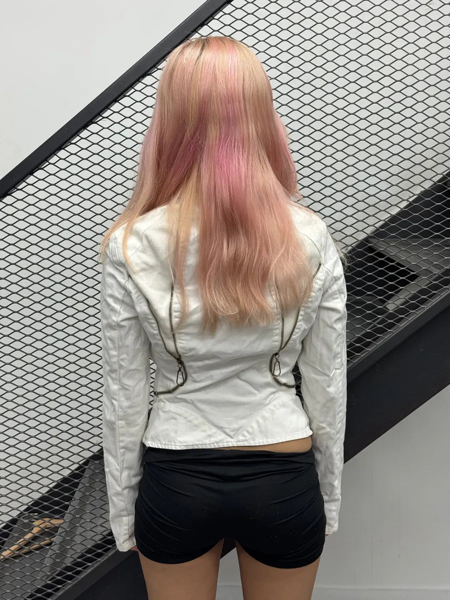 2000s Versace White Multi Zip Jacket qekuusu 1