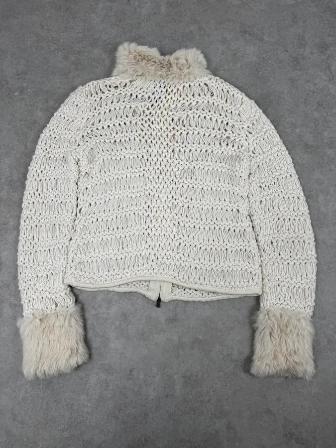 Versace White Fur Collar Wool Zip-Up Jacket OYcfqJS 3