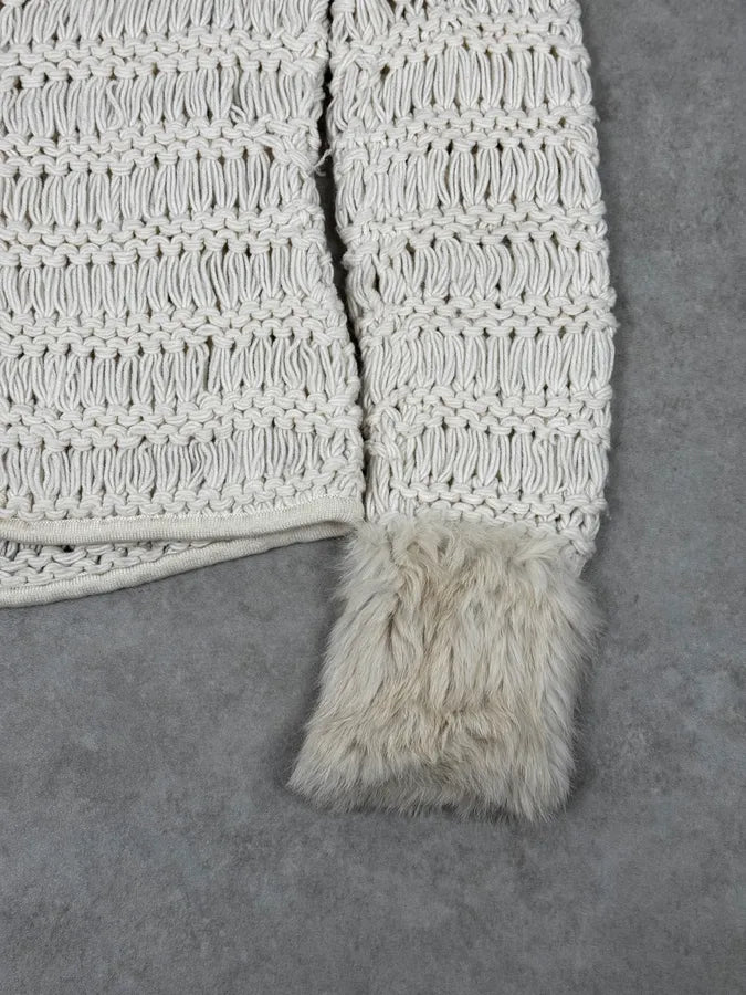 Versace White Fur Collar Wool Zip-Up Jacket OYcfqJS 9