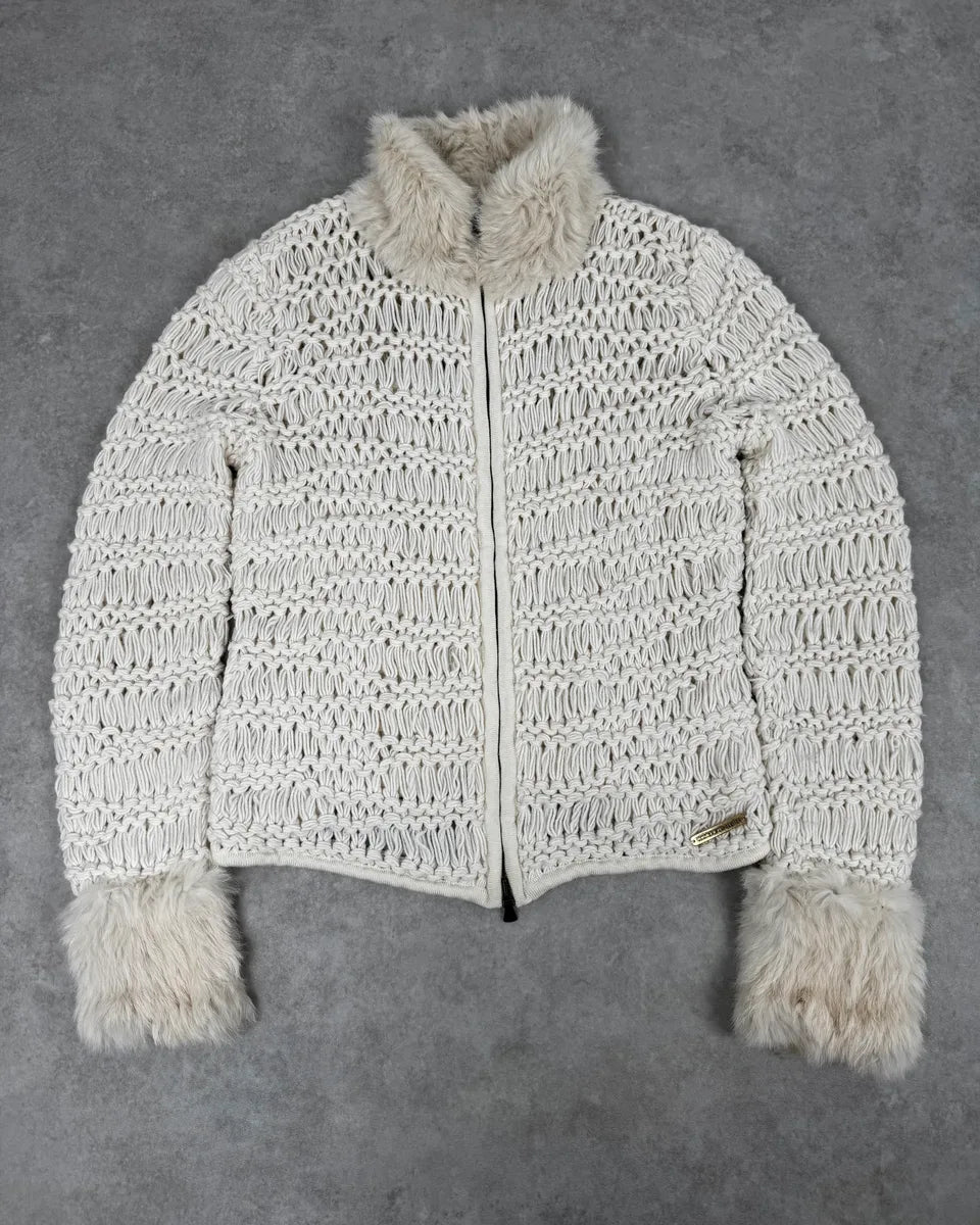 Versace White Fur Collar Wool Zip-Up Jacket OYcfqJS 0