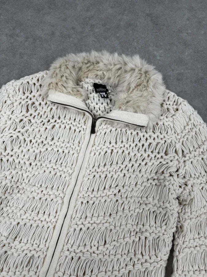 Versace White Fur Collar Wool Zip-Up Jacket OYcfqJS 5