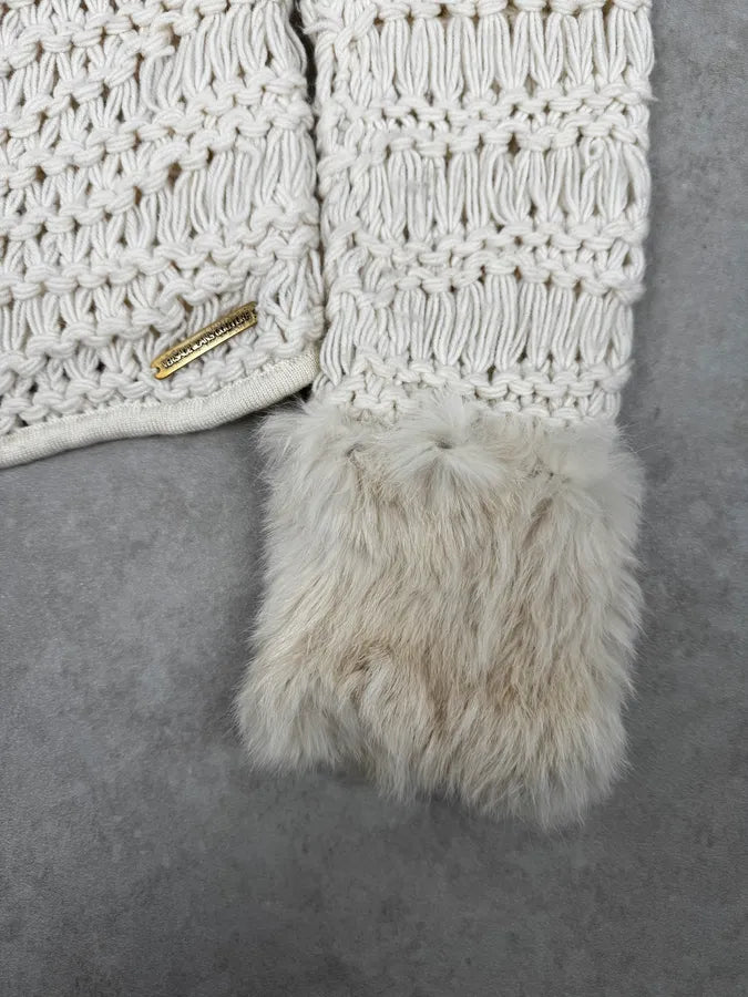Versace White Fur Collar Wool Zip-Up Jacket OYcfqJS 8