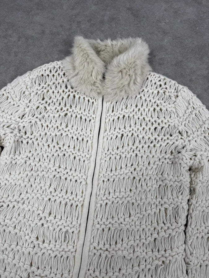 Versace White Fur Collar Wool Zip-Up Jacket OYcfqJS 4