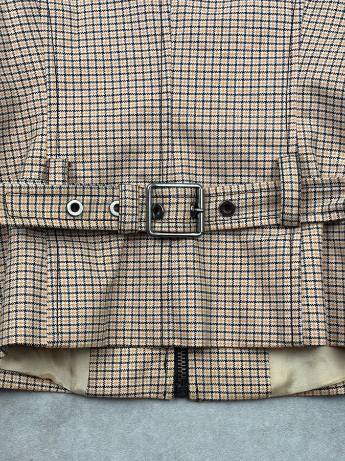 2000s Versace Beige Checkered Set Jacket & Skirt WmIUmwO 11