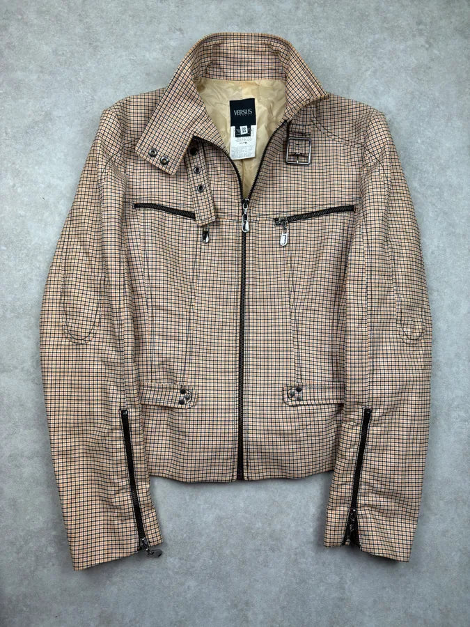2000s Versace Beige Checkered Set Jacket & Skirt WmIUmwO 7