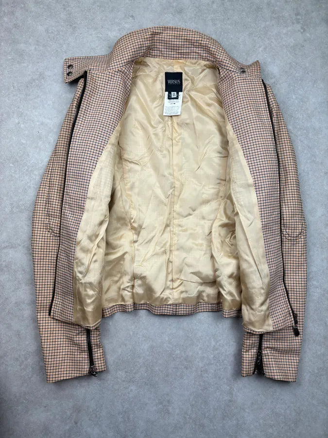 2000s Versace Beige Checkered Set Jacket & Skirt WmIUmwO 8