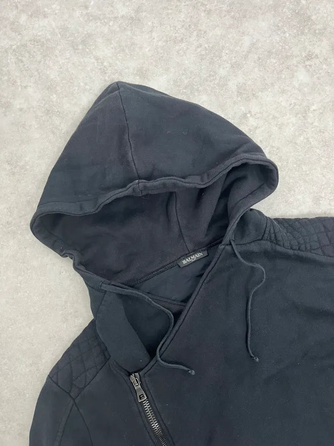 Balmain Navy Asymmetrical Zip Hooded Sweater VtxloCQ 4