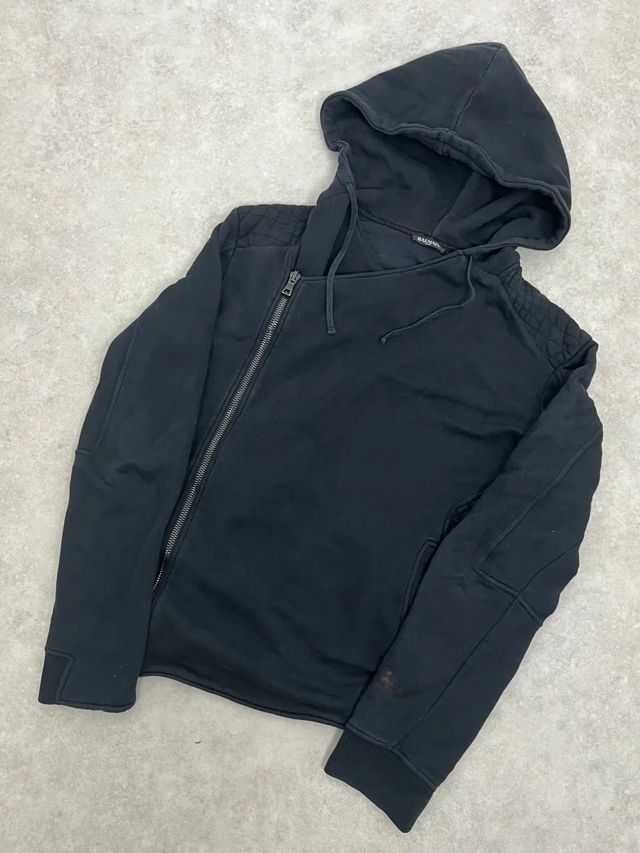 Balmain Navy Asymmetrical Zip Hooded Sweater VtxloCQ 3