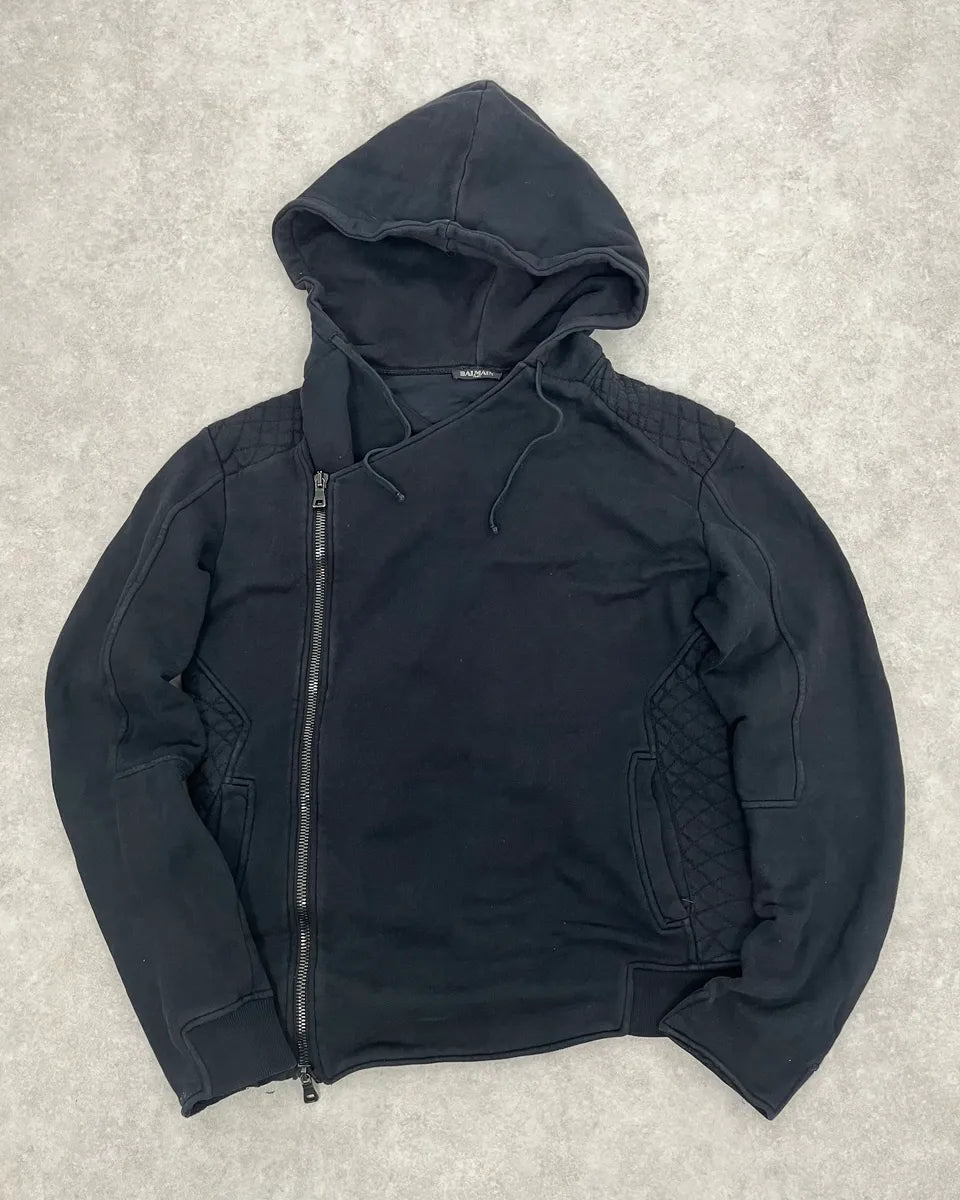 Balmain Navy Asymmetrical Zip Hooded Sweater VtxloCQ 2