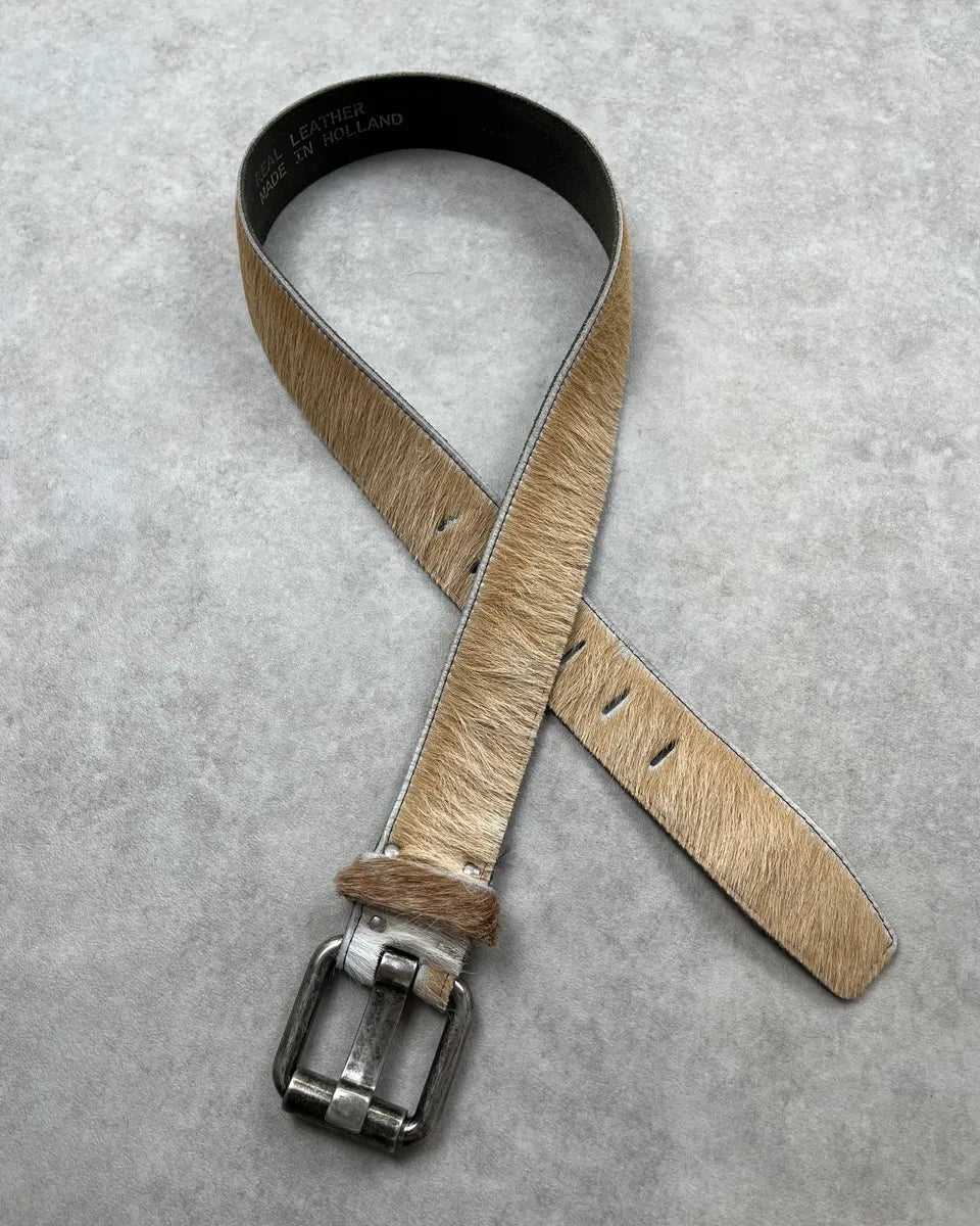 Vintage Beige Cowhide Fur Leather Belt jqKakTd 0