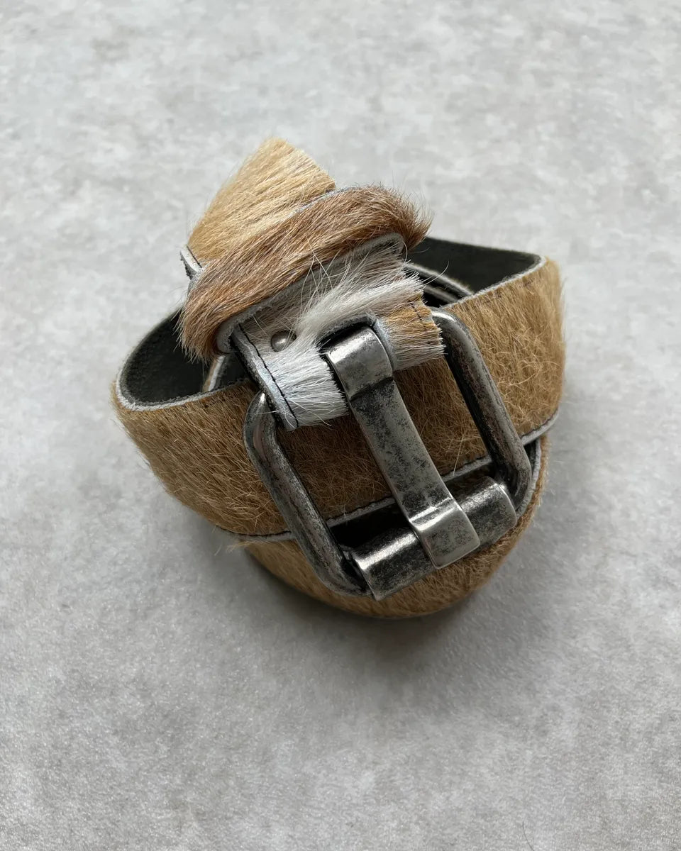 Vintage Beige Cowhide Fur Leather Belt jqKakTd 2