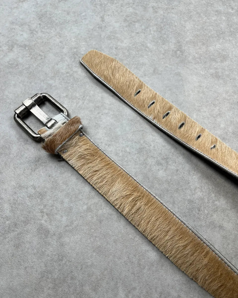 Vintage Beige Cowhide Fur Leather Belt jqKakTd 3