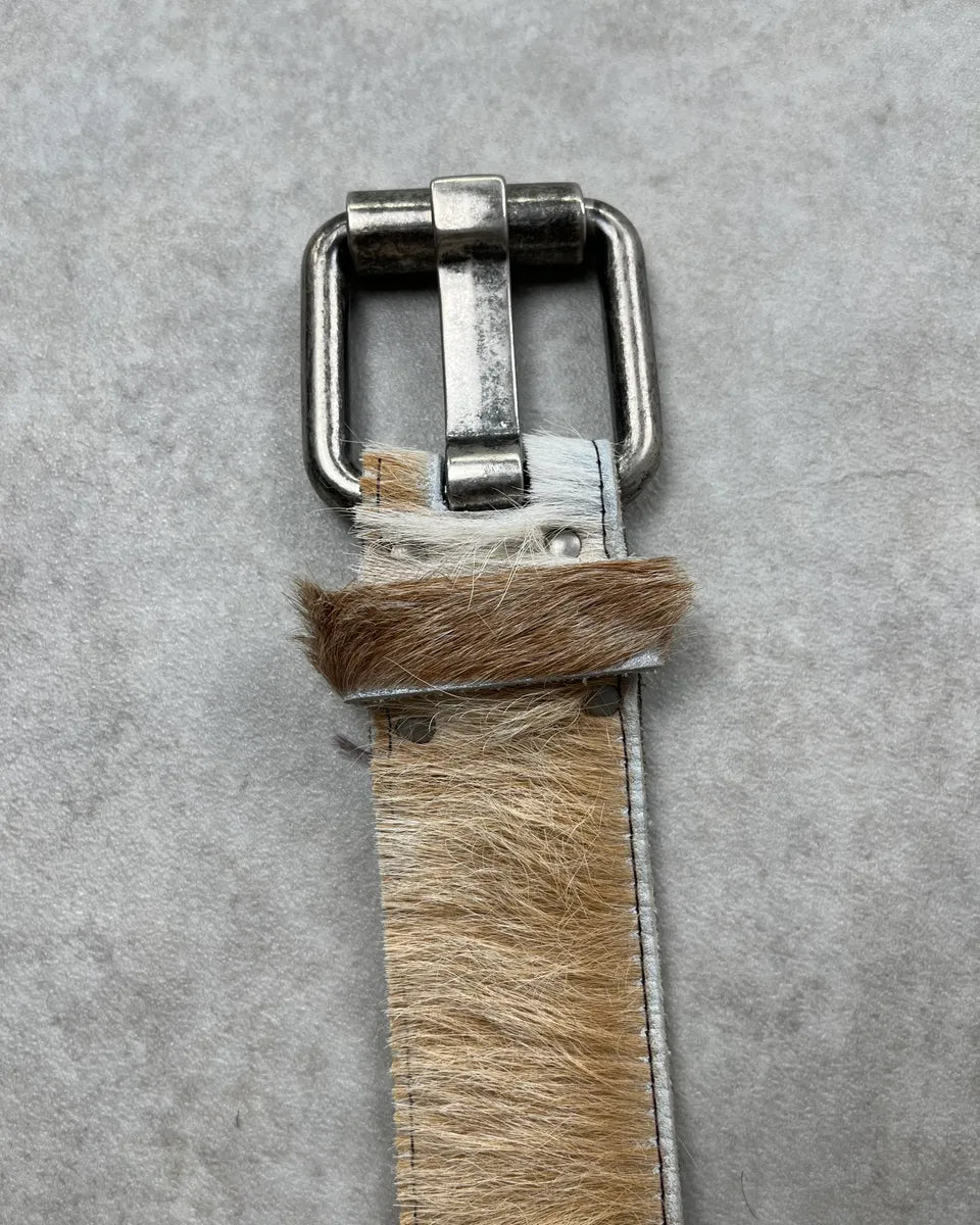 Vintage Beige Cowhide Fur Leather Belt jqKakTd 4