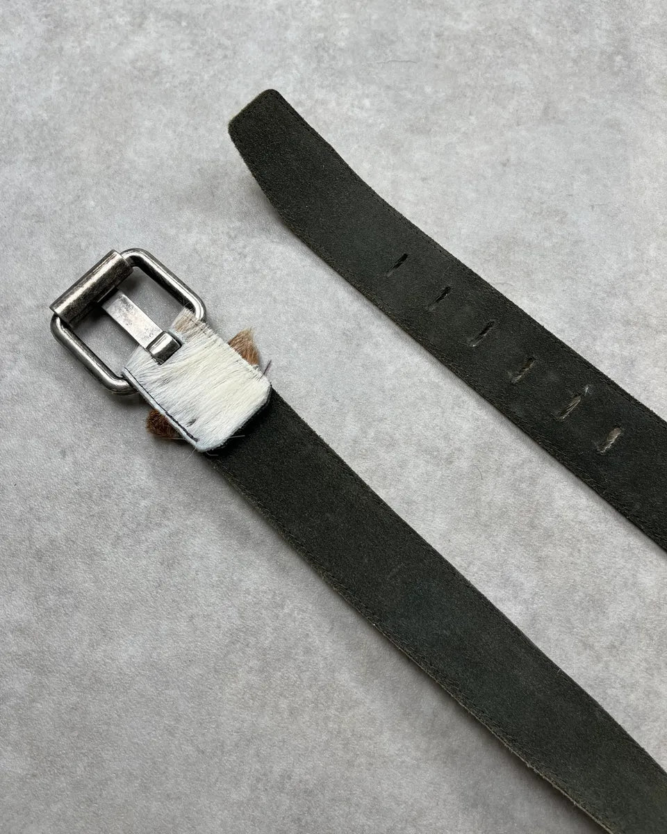 Vintage Beige Cowhide Fur Leather Belt jqKakTd 5